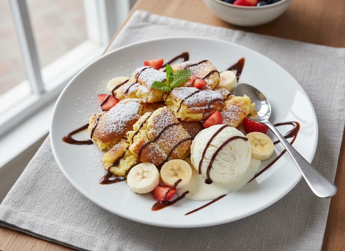Kaiserschmarrn mit Früchten und Eis photo