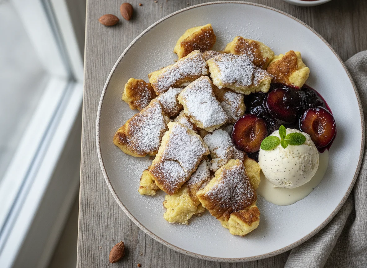 Kaiserschmarrn mit Zwetschkenröster und Vanilleeis photo