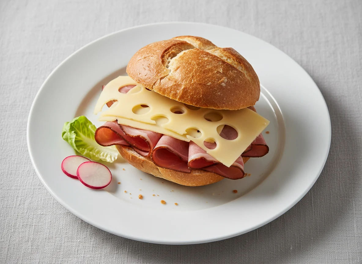 Kaisersemmel mit Schinken und Käse photo