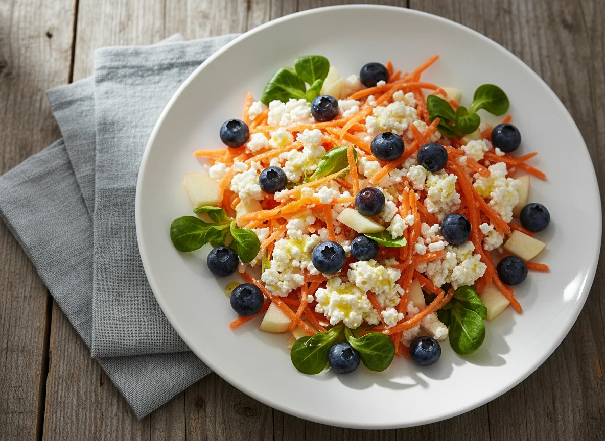 Karotten-Hüttenkäse-Salat mit Blaubeeren photo