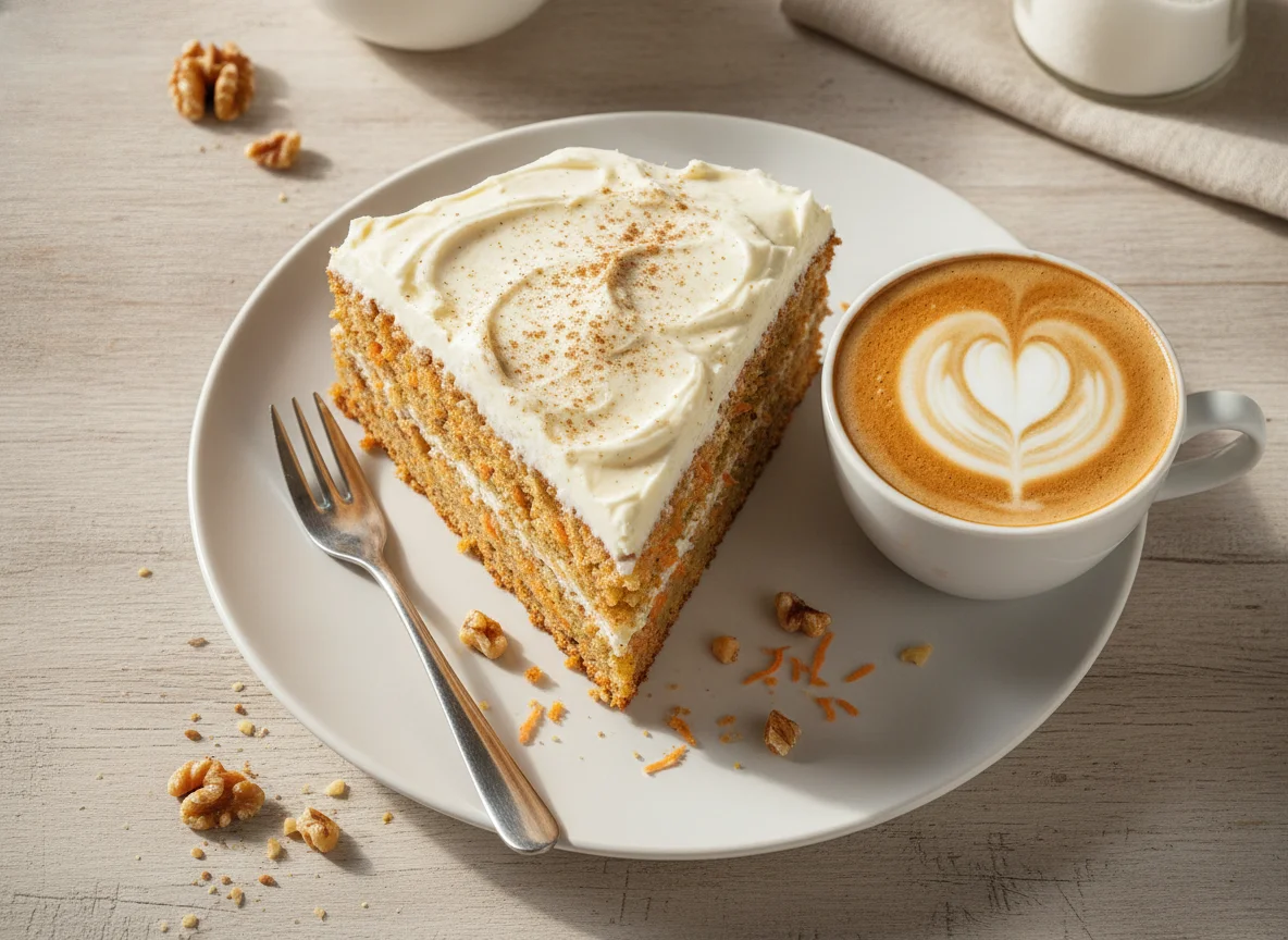 Karottenkuchen mit Cappuccino photo