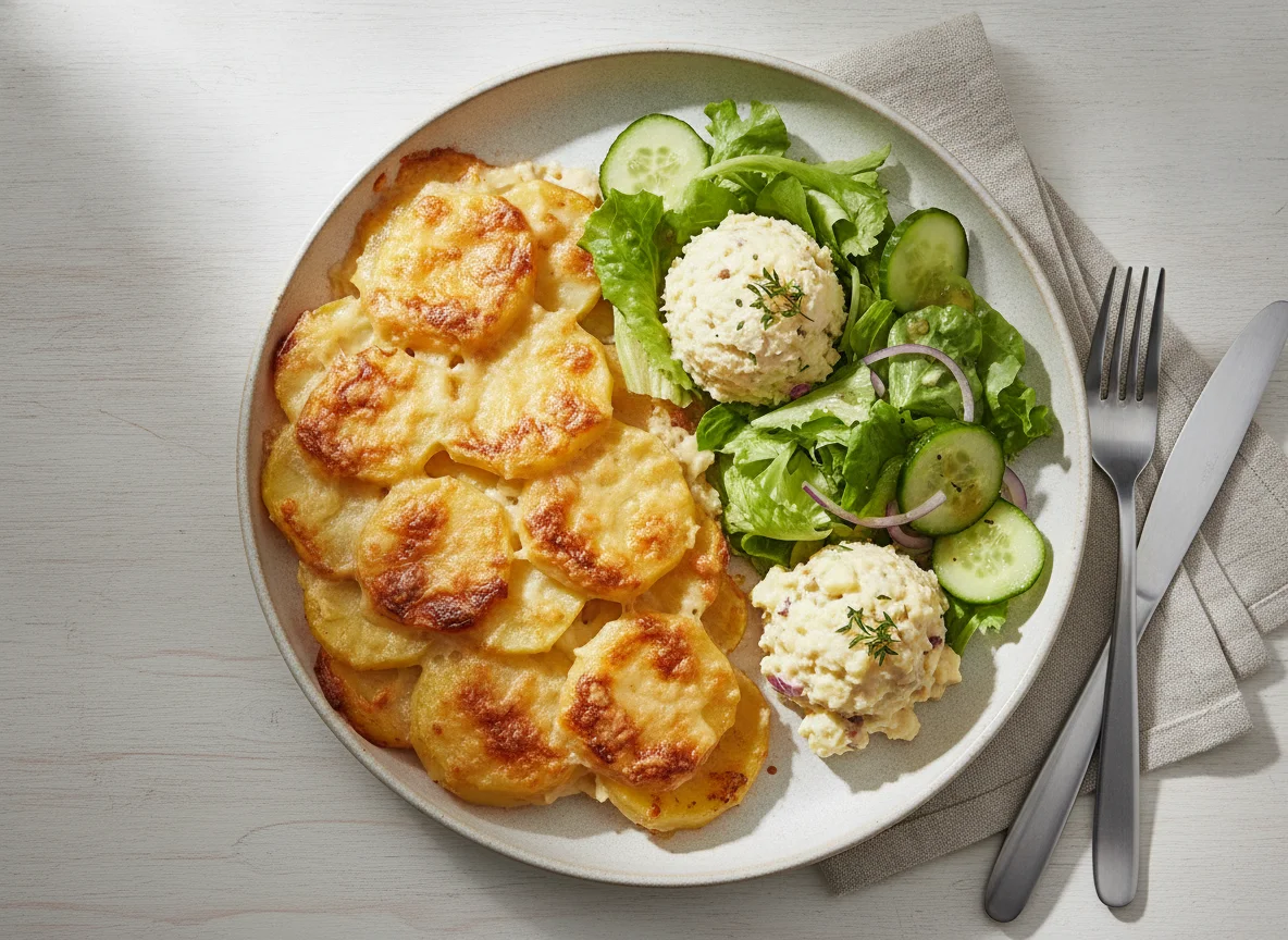 Kartoffelauflauf mit Beilagensalat photo