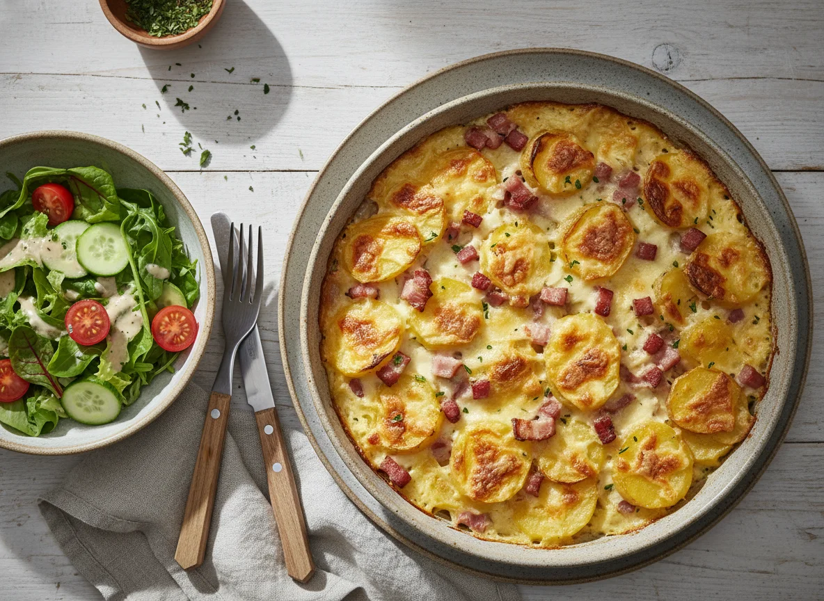 Kartoffelauflauf mit Salat photo
