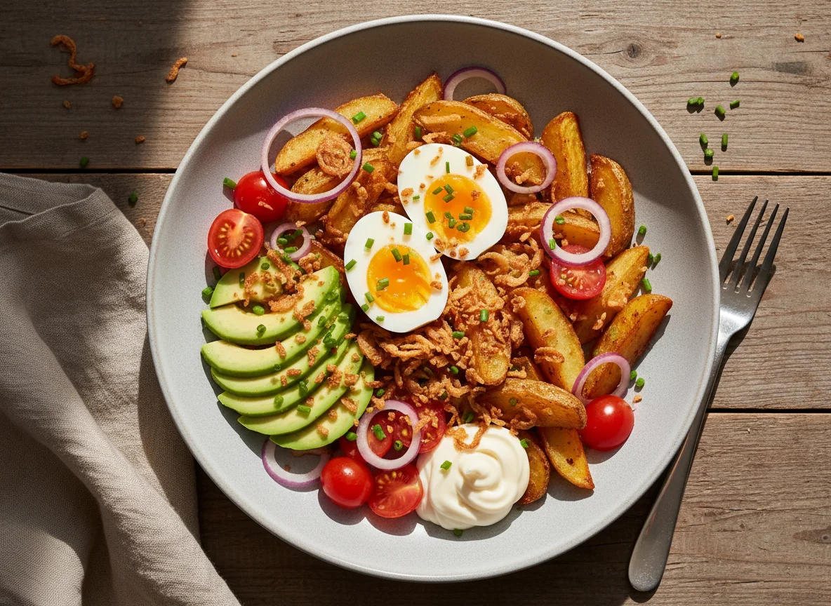 Kartoffel-Bowl mit Ei und Avocado photo