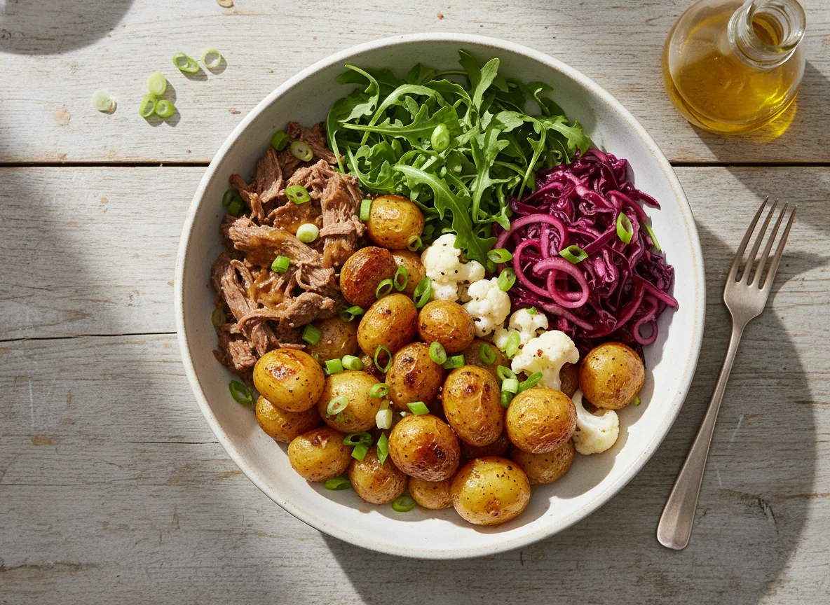 Kartoffel-Bowl mit Rucola und Krautsalat photo