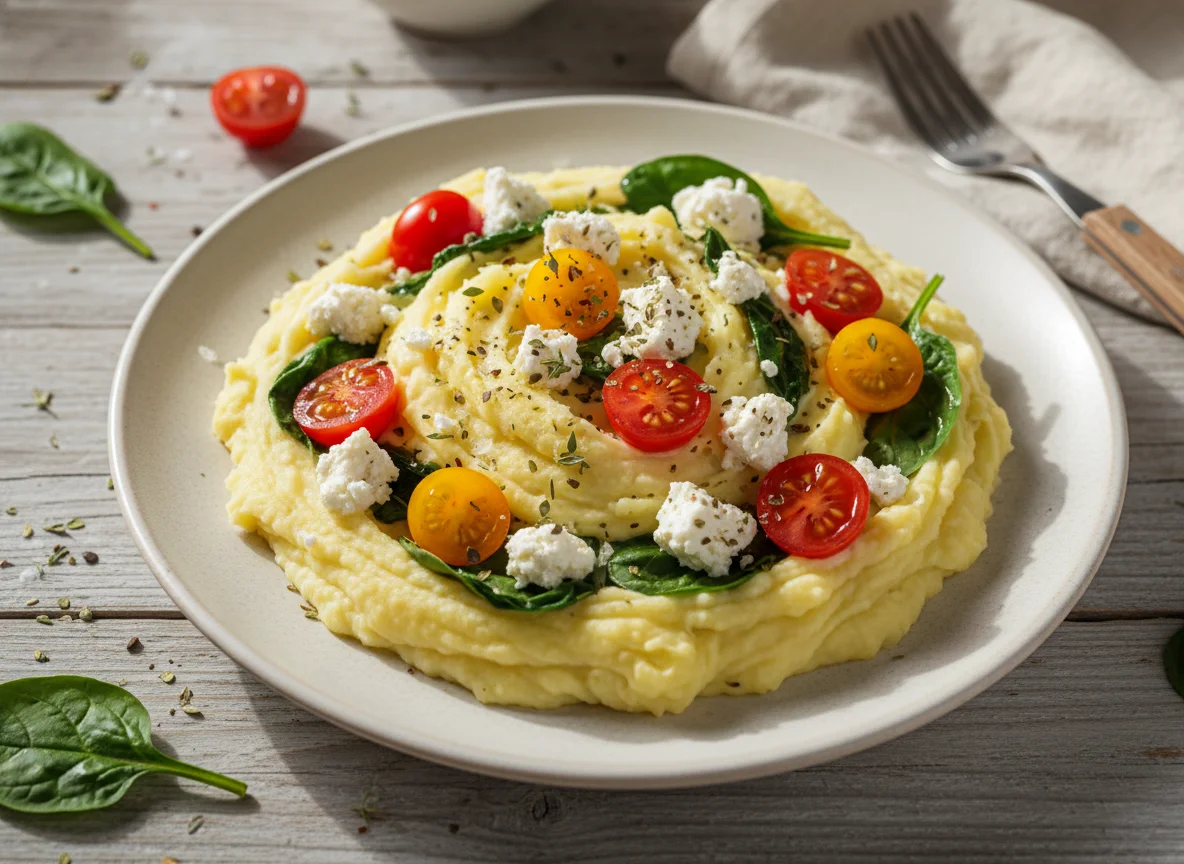Kartoffelbrei mit Feta und Tomaten photo