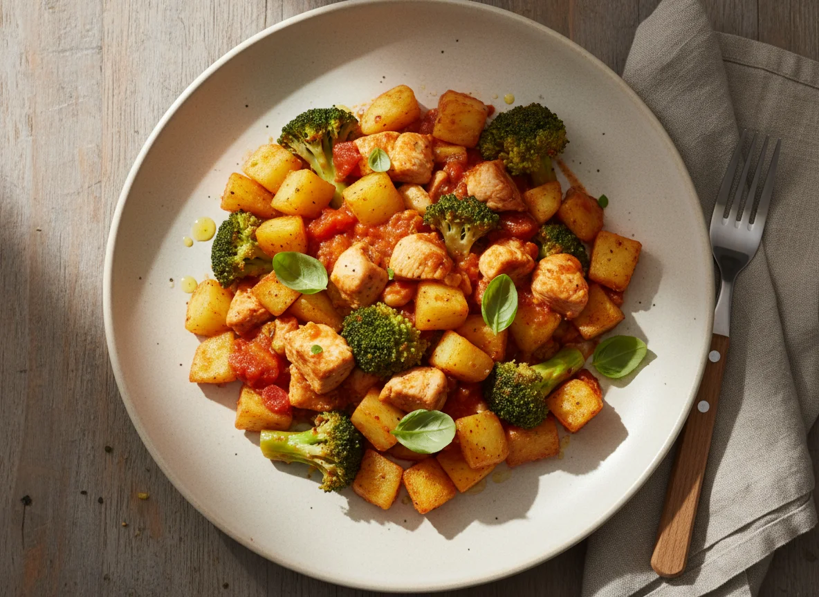 Kartoffel-Brokkoli-Pfanne mit Hähnchen photo