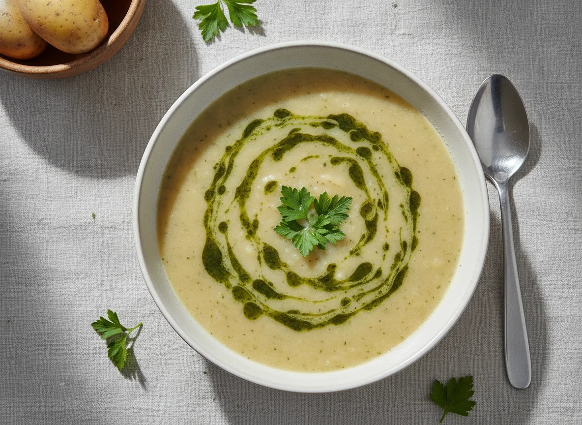 Kartoffelcremesuppe mit Kräuteröl photo