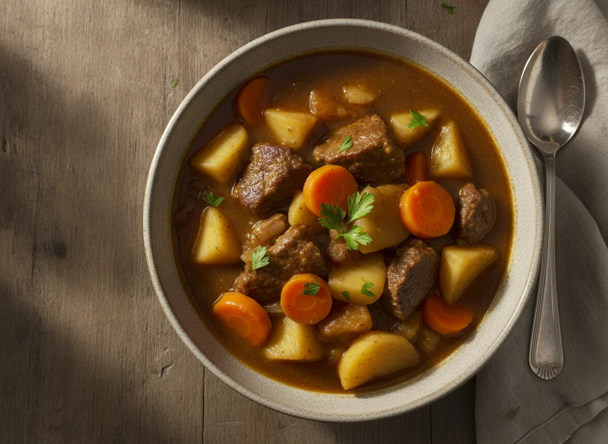 Kartoffeleintopf mit Fleisch und Karotten photo
