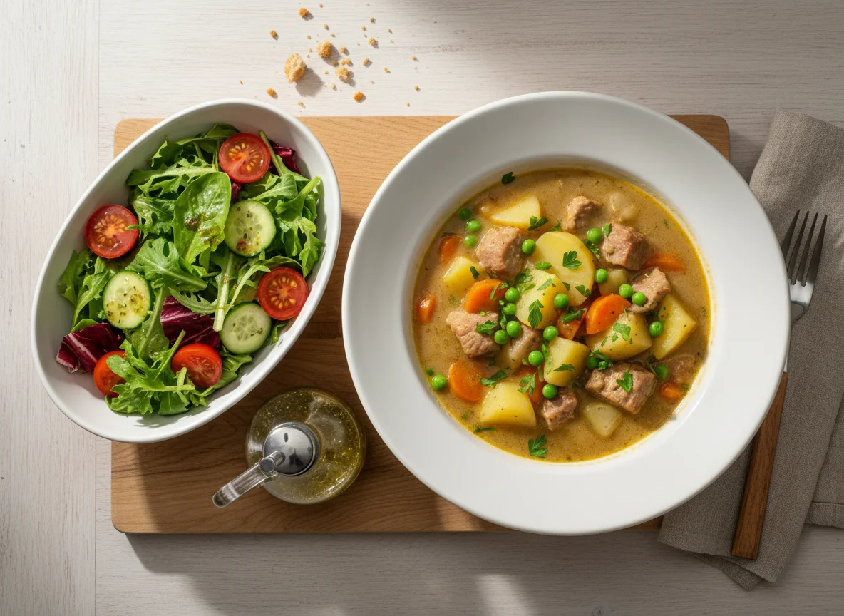 Kartoffeleintopf mit gemischtem Salat photo