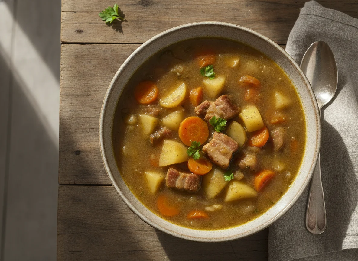 Kartoffeleintopf mit Karotten und Fleisch photo