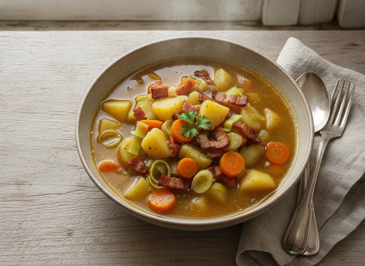 Kartoffeleintopf mit Karotten und Speck photo