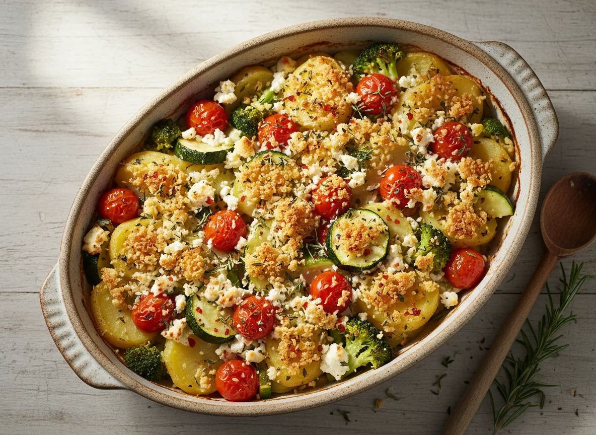 Kartoffel-Gemüse-Auflauf mit Feta und Semmelbröseln photo