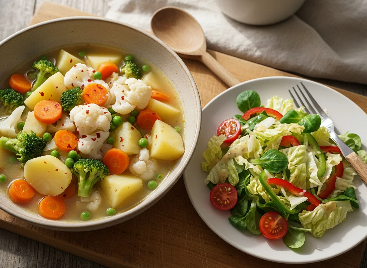 Kartoffel-Gemüse-Eintopf mit Salat photo