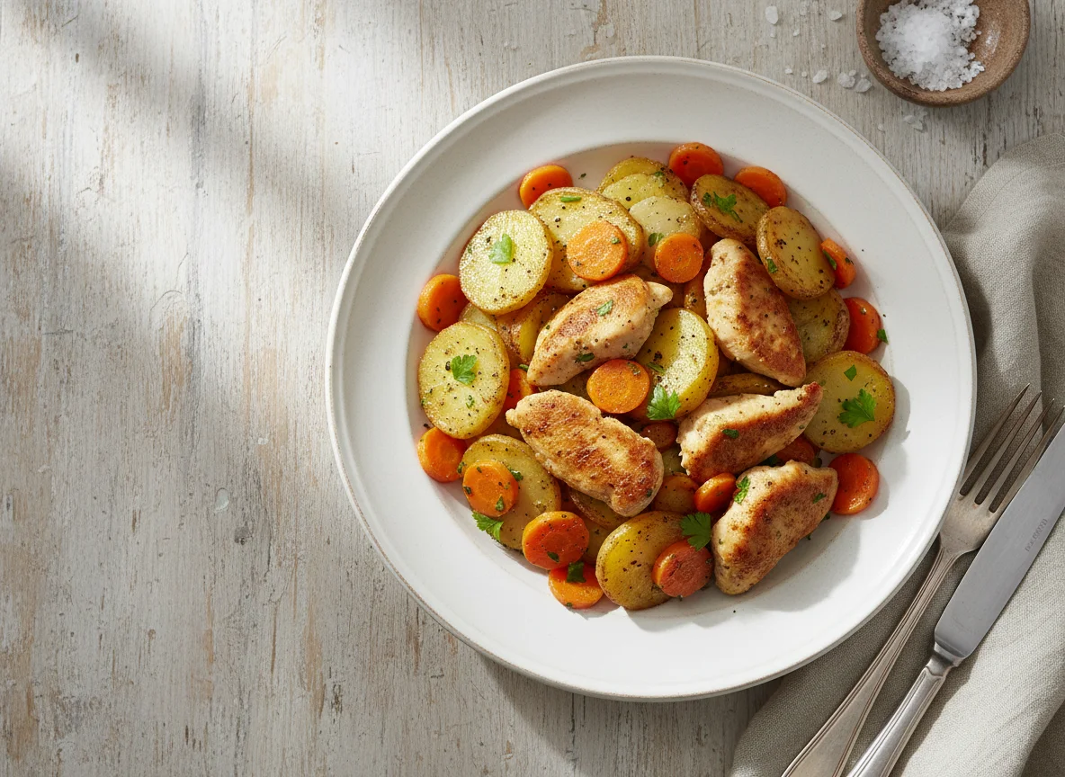 Kartoffel-Gemüse-Pfanne mit Fleisch photo