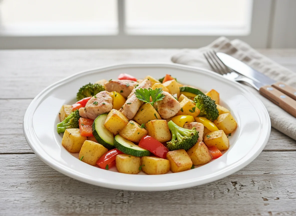 Kartoffel-Gemüse-Pfanne mit Hähnchen photo