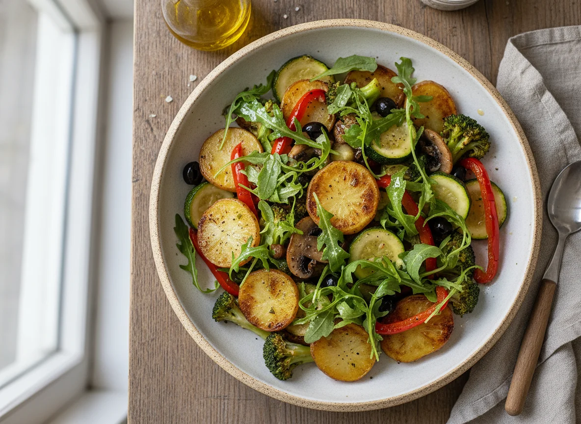 Kartoffel-Gemüse-Pfanne mit Rucola photo