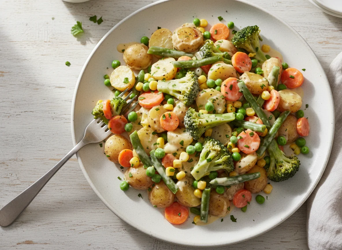 Kartoffel-Gemüse-Pfanne mit Sahnesauce photo
