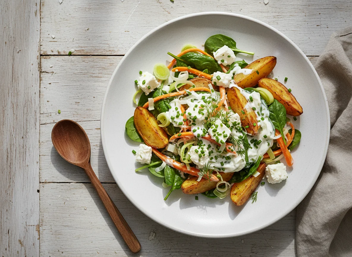 Kartoffel-Gemüse-Salat mit Feta photo