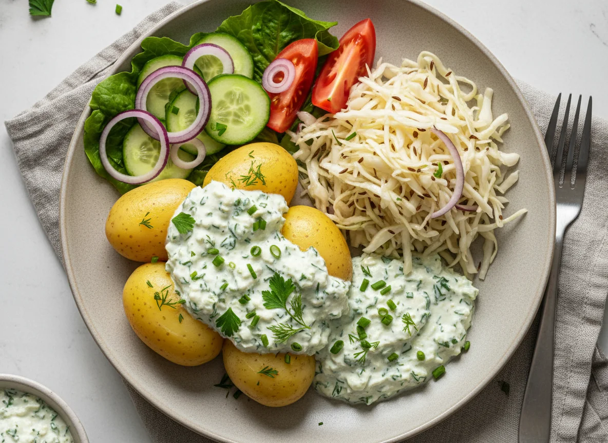 Kartoffelgericht mit Krautsalat photo