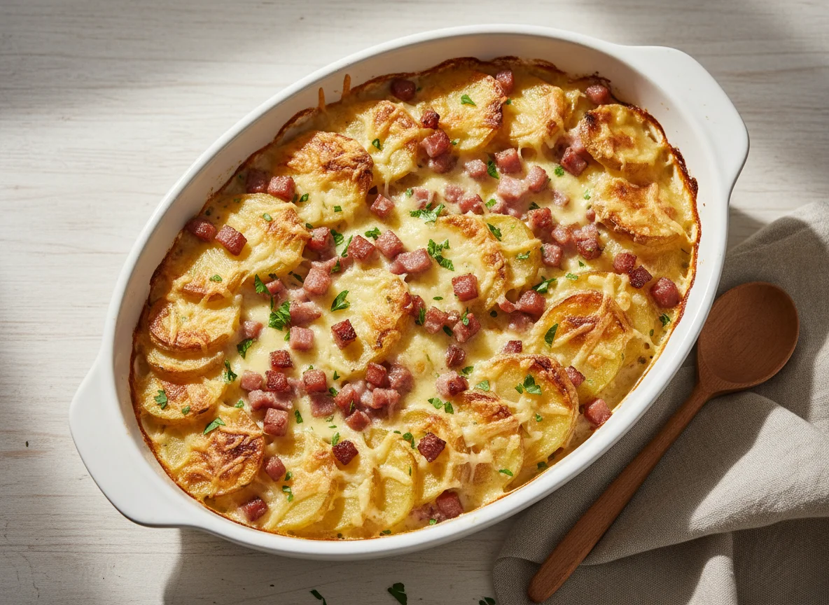 Kartoffelgratin mit Speck und Käse photo