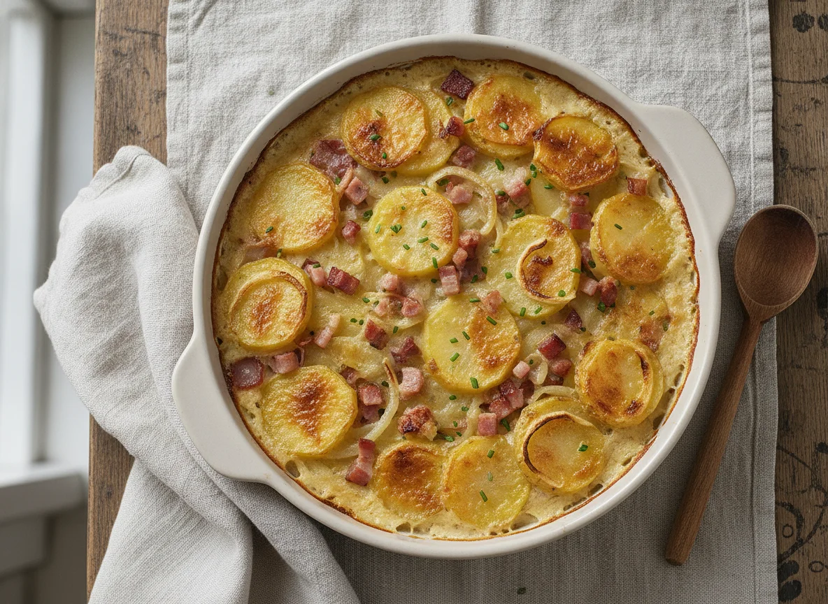 Kartoffelgratin mit Speck und Zwiebeln photo