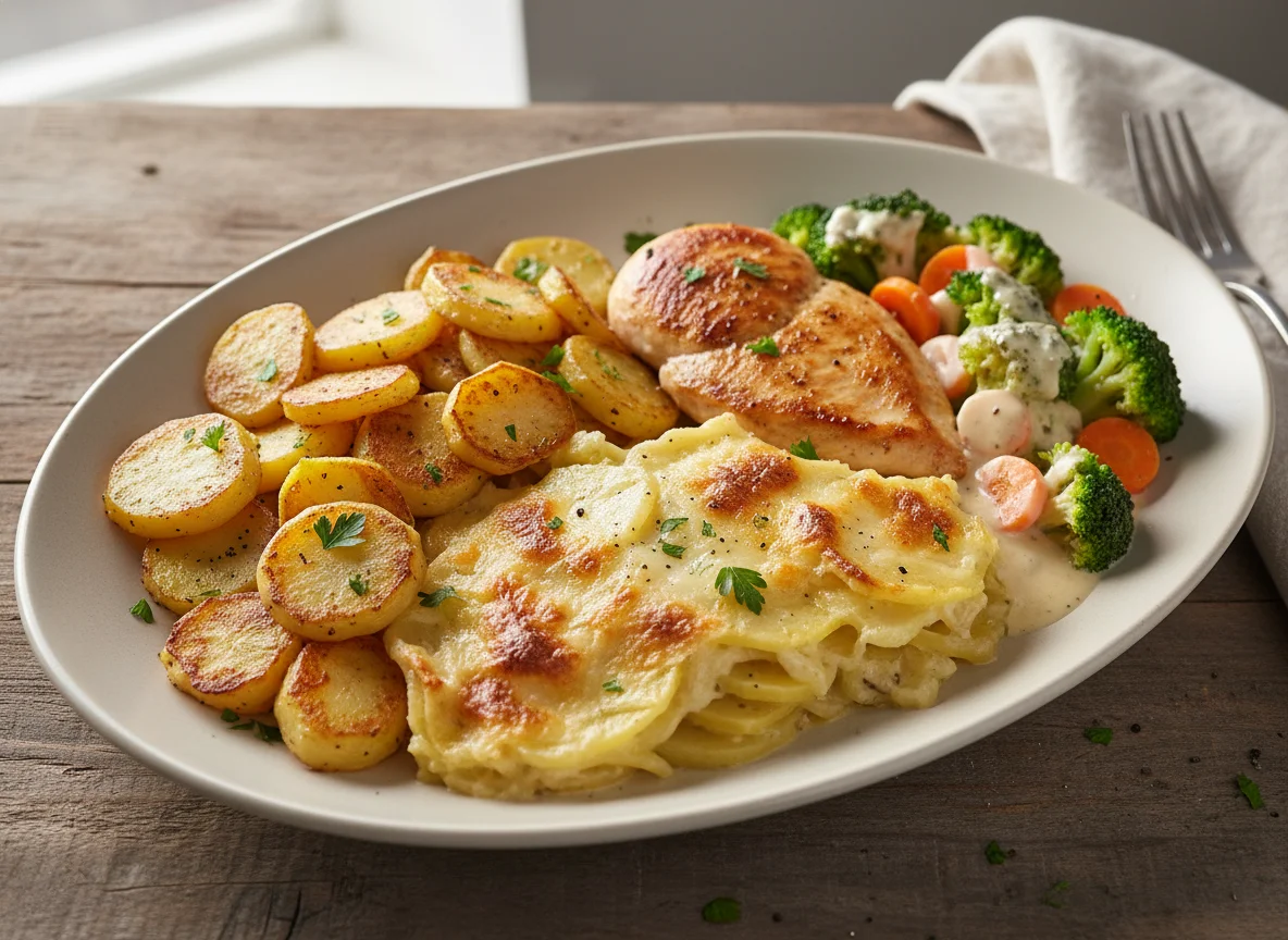 Kartoffelgratin und Bratkartoffeln photo