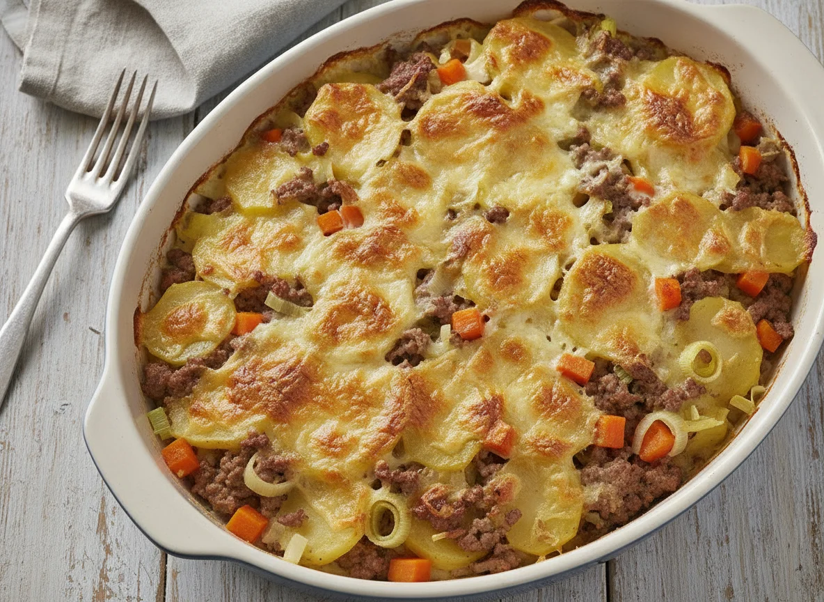 Kartoffel-Hackfleisch-Auflauf mit Gemüse photo