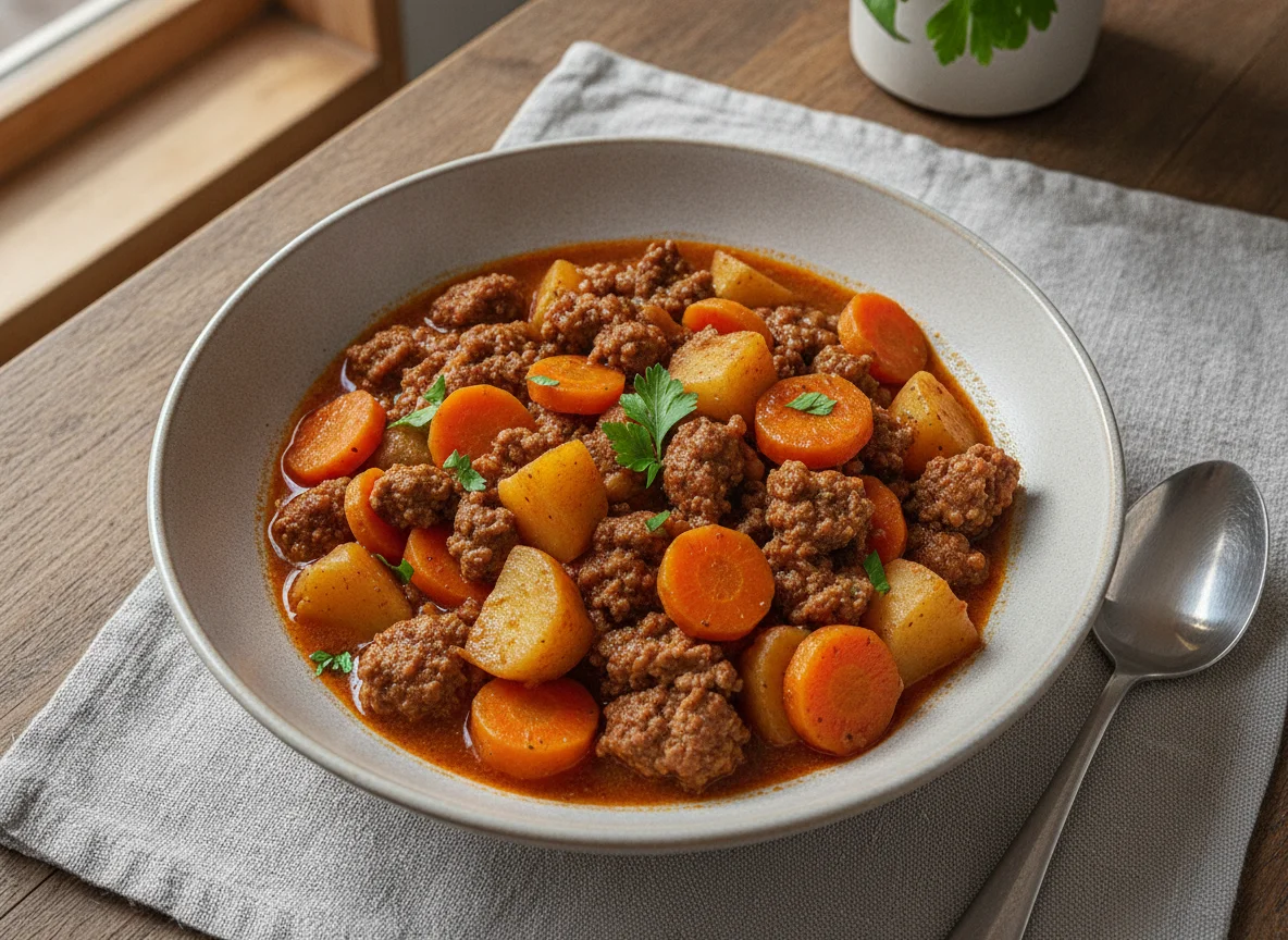 Kartoffel-Hackfleisch-Eintopf mit Karotten photo