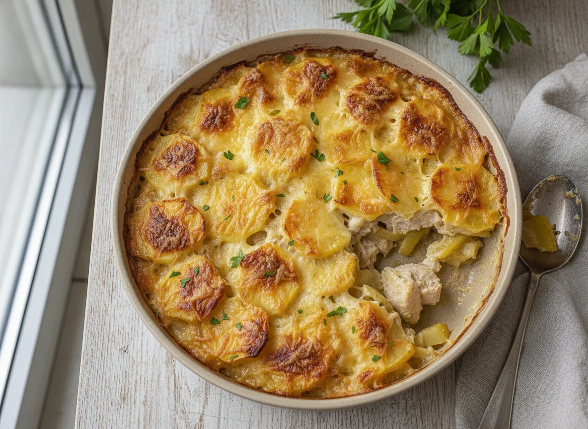 Kartoffel-Hähnchen-Auflauf mit Käse photo