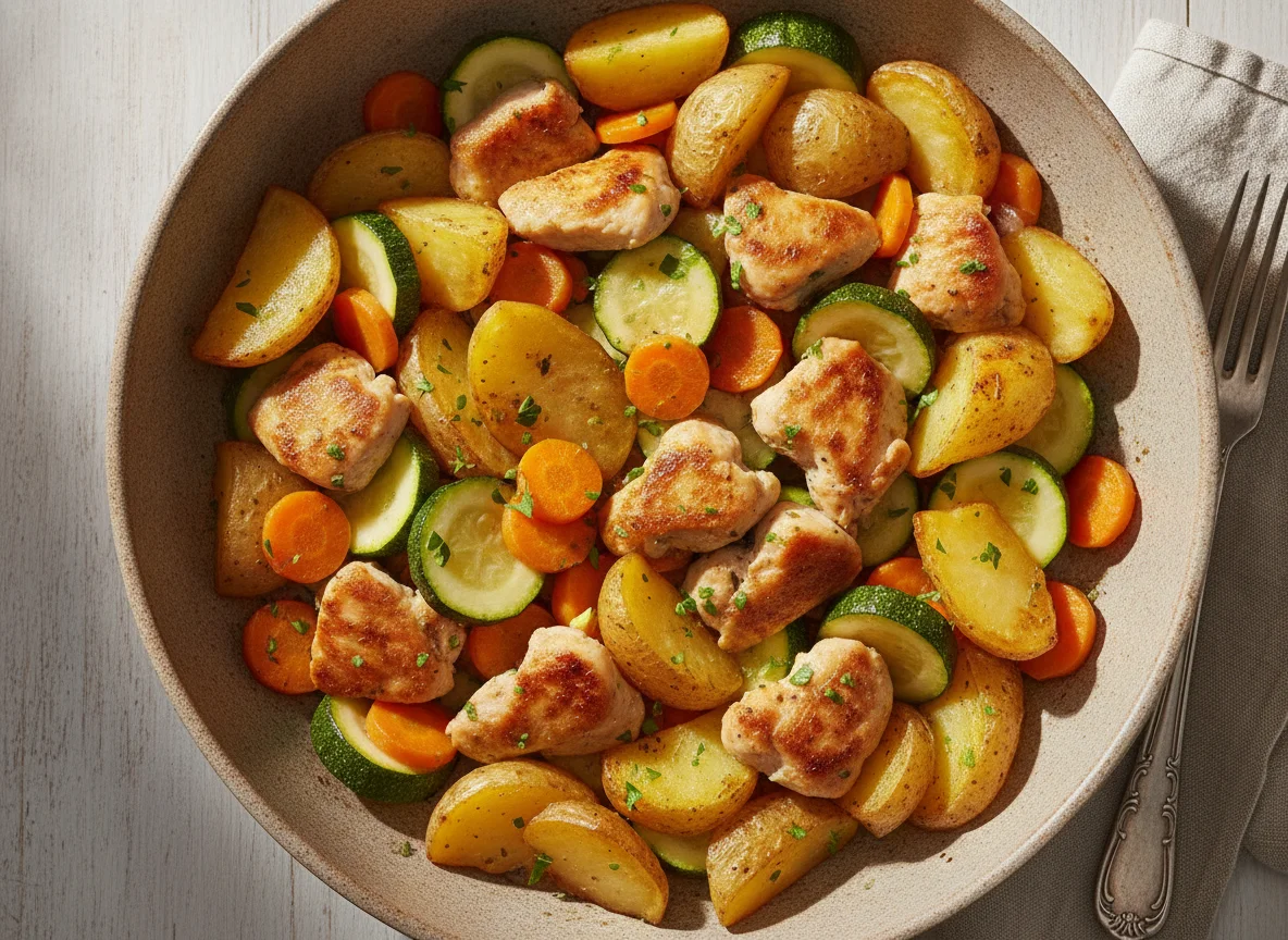 Kartoffel-Hähnchen-Pfanne mit Gemüse photo