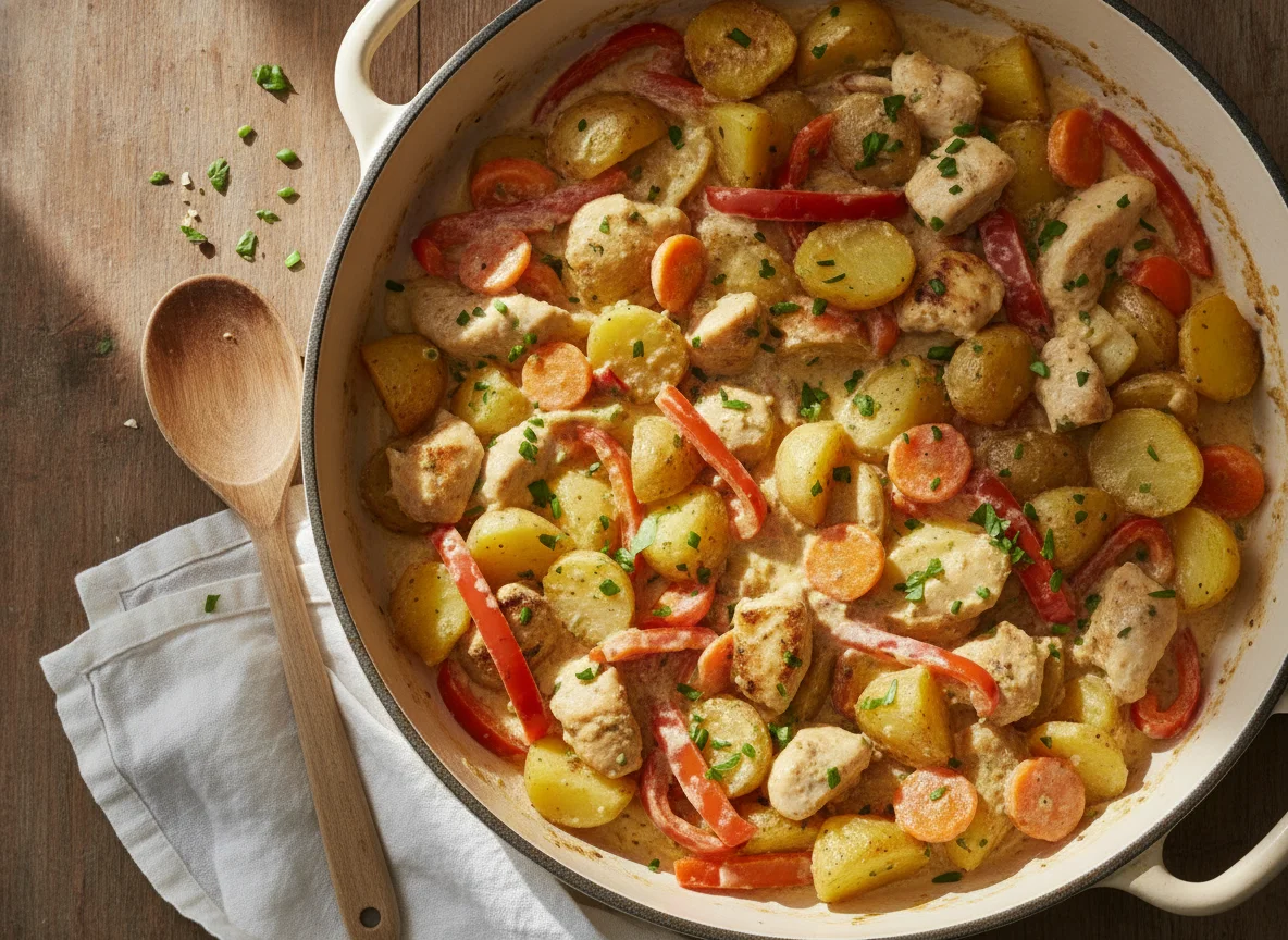 Kartoffel-Hähnchen-Pfanne mit Paprika photo