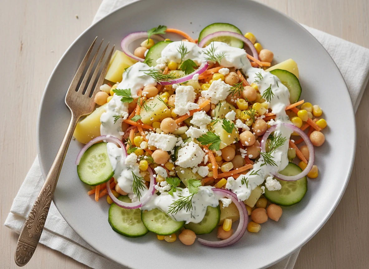 Kartoffel-Kichererbsen-Salat mit Joghurt-Dressing photo