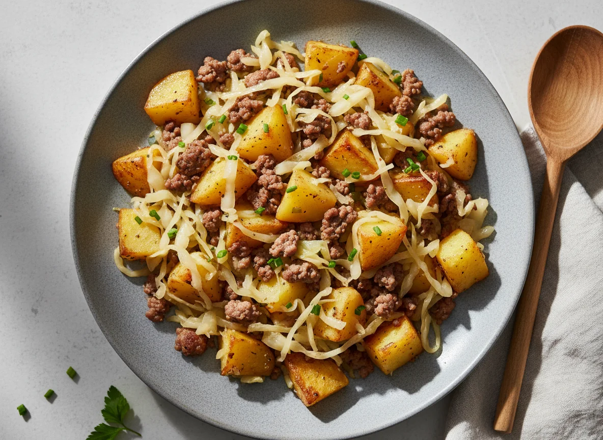 Kartoffel-Kohl-Pfanne mit Hackfleisch photo