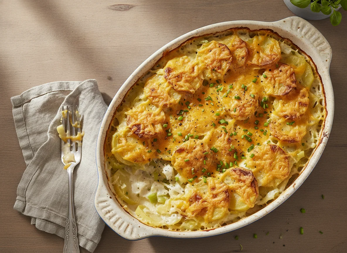 Kartoffel-Lauch-Auflauf mit Käse photo