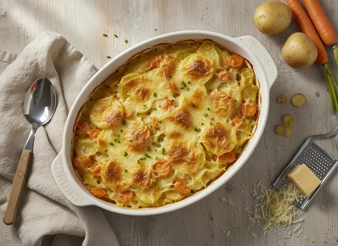 Kartoffel-Möhren-Auflauf mit Käse photo