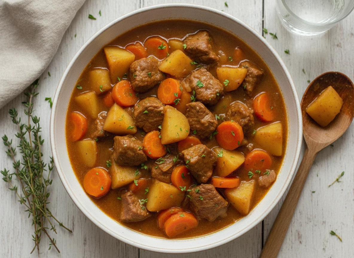 Kartoffel-Möhren-Eintopf mit Fleisch photo