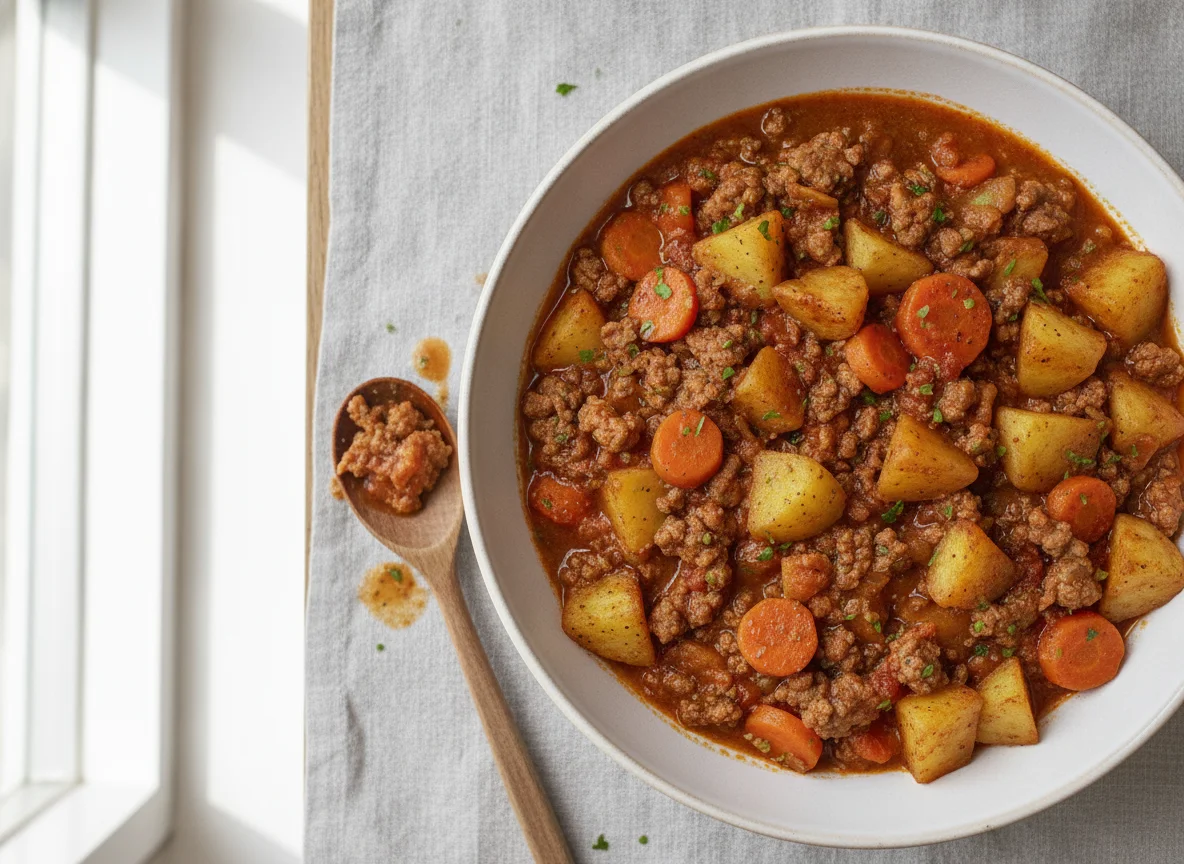 Kartoffel-Möhren-Eintopf mit Hackfleisch photo