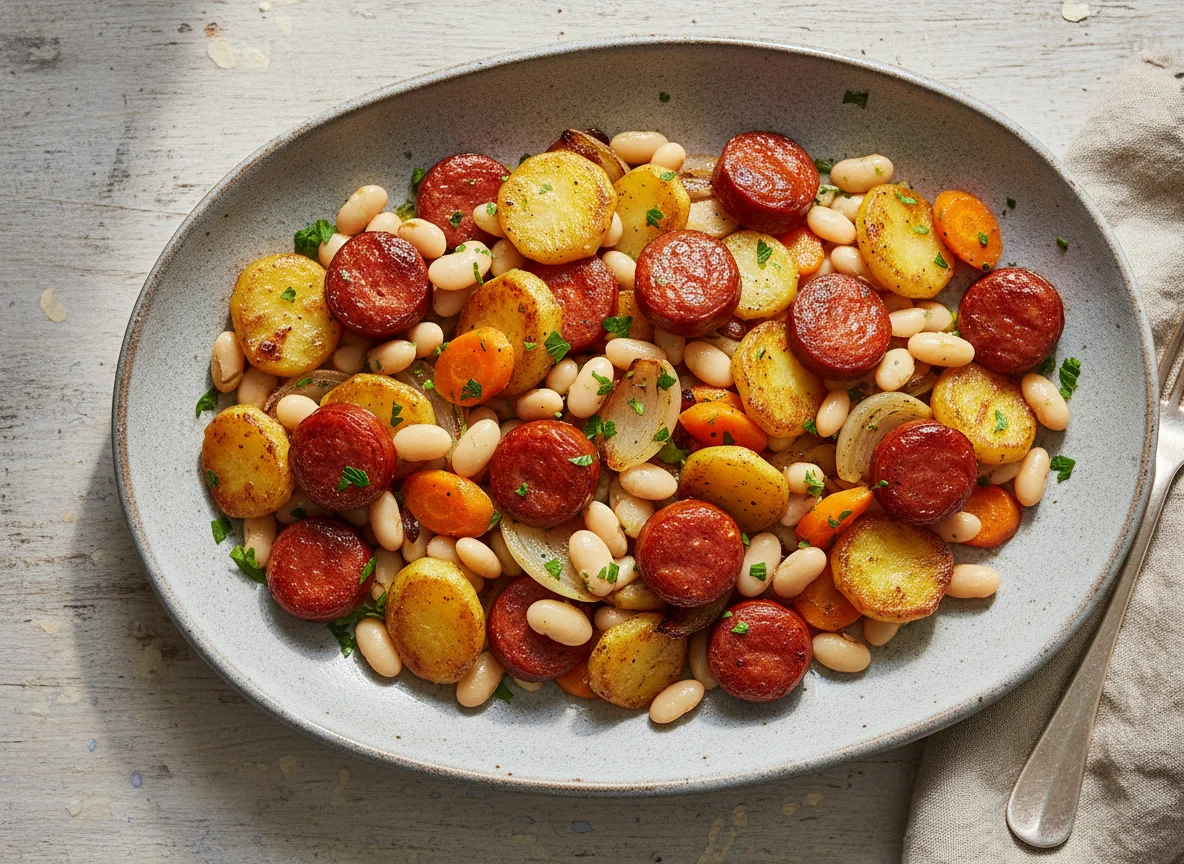 Kartoffeln mit Chorizo, Bohnen und Karotten photo
