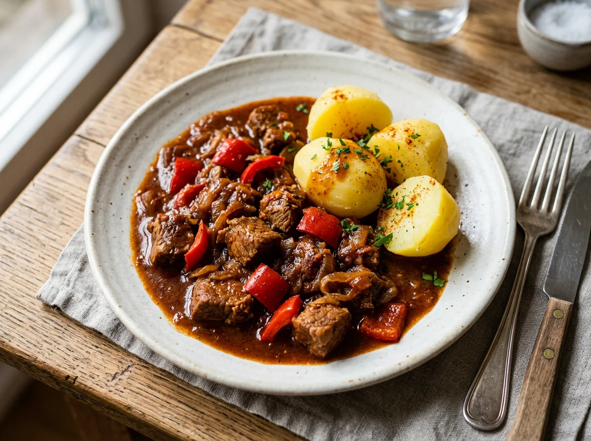 Kartoffeln mit Gulasch und Paprika photo