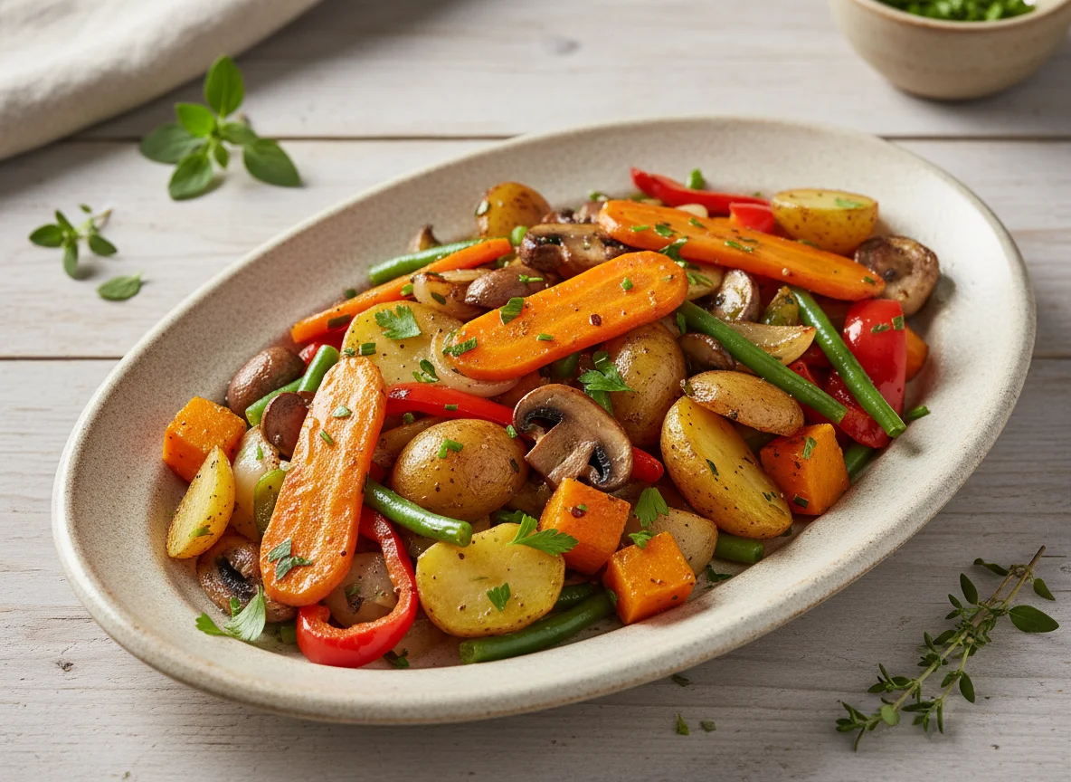 Kartoffeln mit Karottengemüse und anderem Gemüse photo