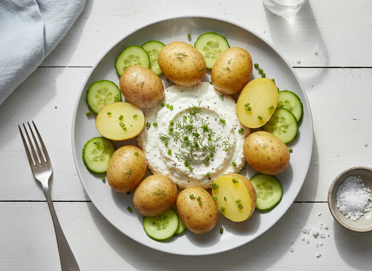 Kartoffeln mit Quark und Gurke photo