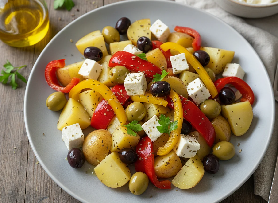 Kartoffel-Oliven-Salat mit Paprika und Feta photo