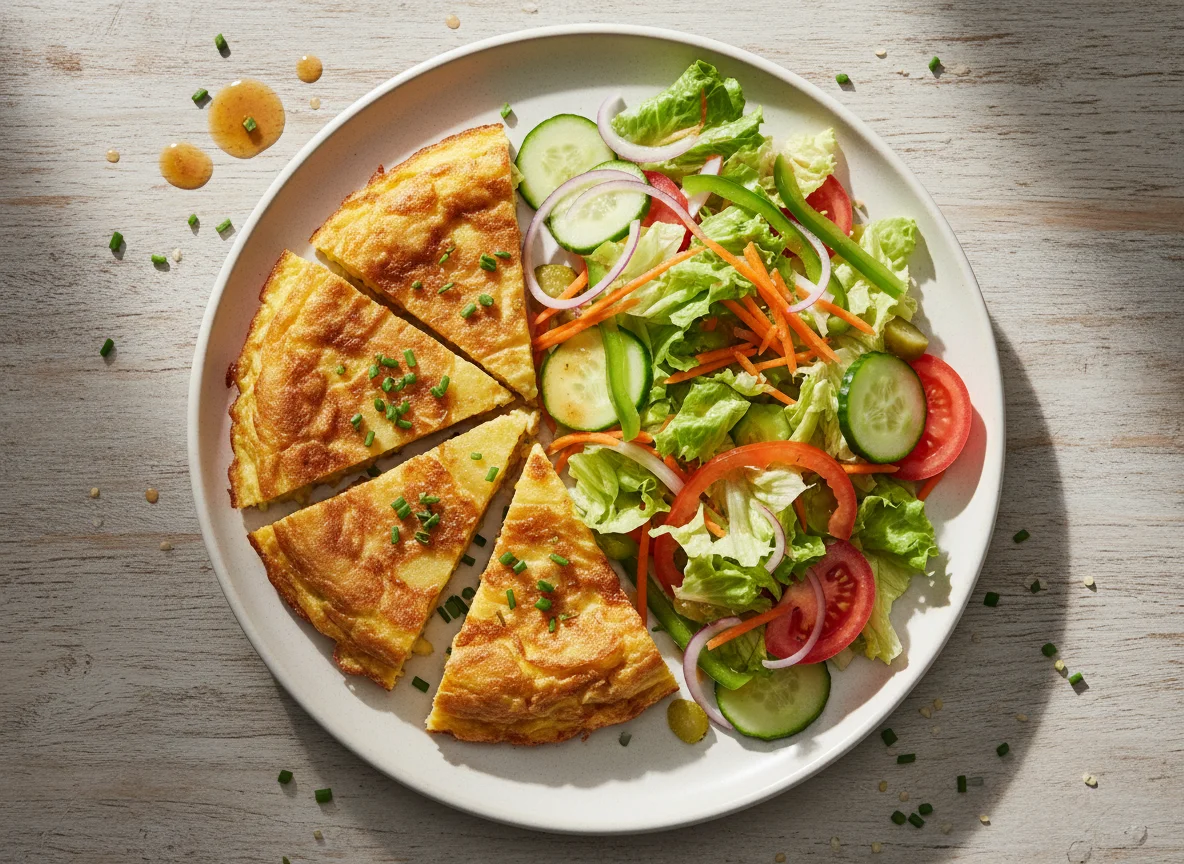 Kartoffelomelett mit Beilagensalat photo