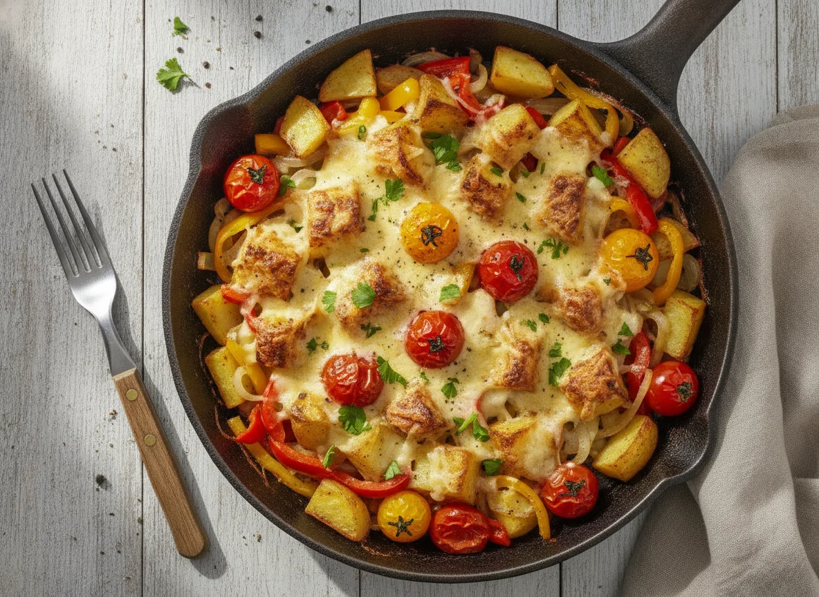 Kartoffelpfanne mit Gemüse und Kirschtomaten photo