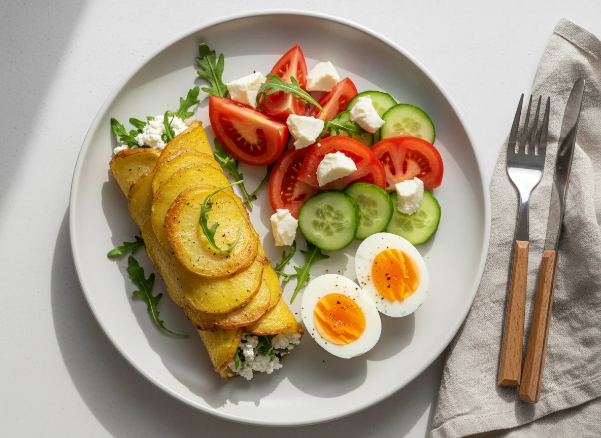 Kartoffel-Roulade mit Gemüse und Ei photo