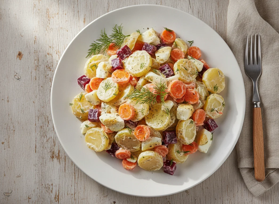 Kartoffelsalat mit Ei und Karotten photo