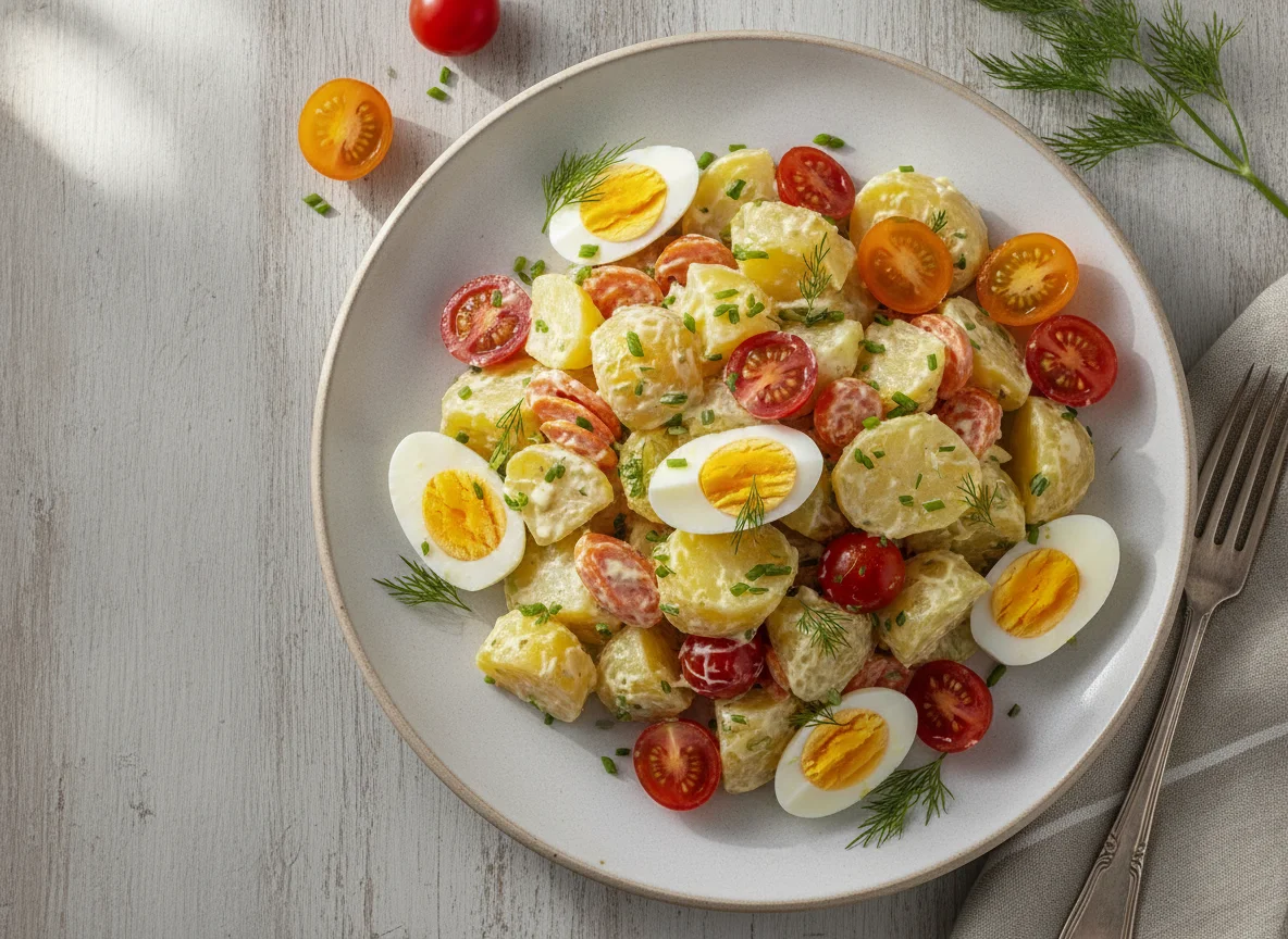 Kartoffelsalat mit Ei und Tomaten photo
