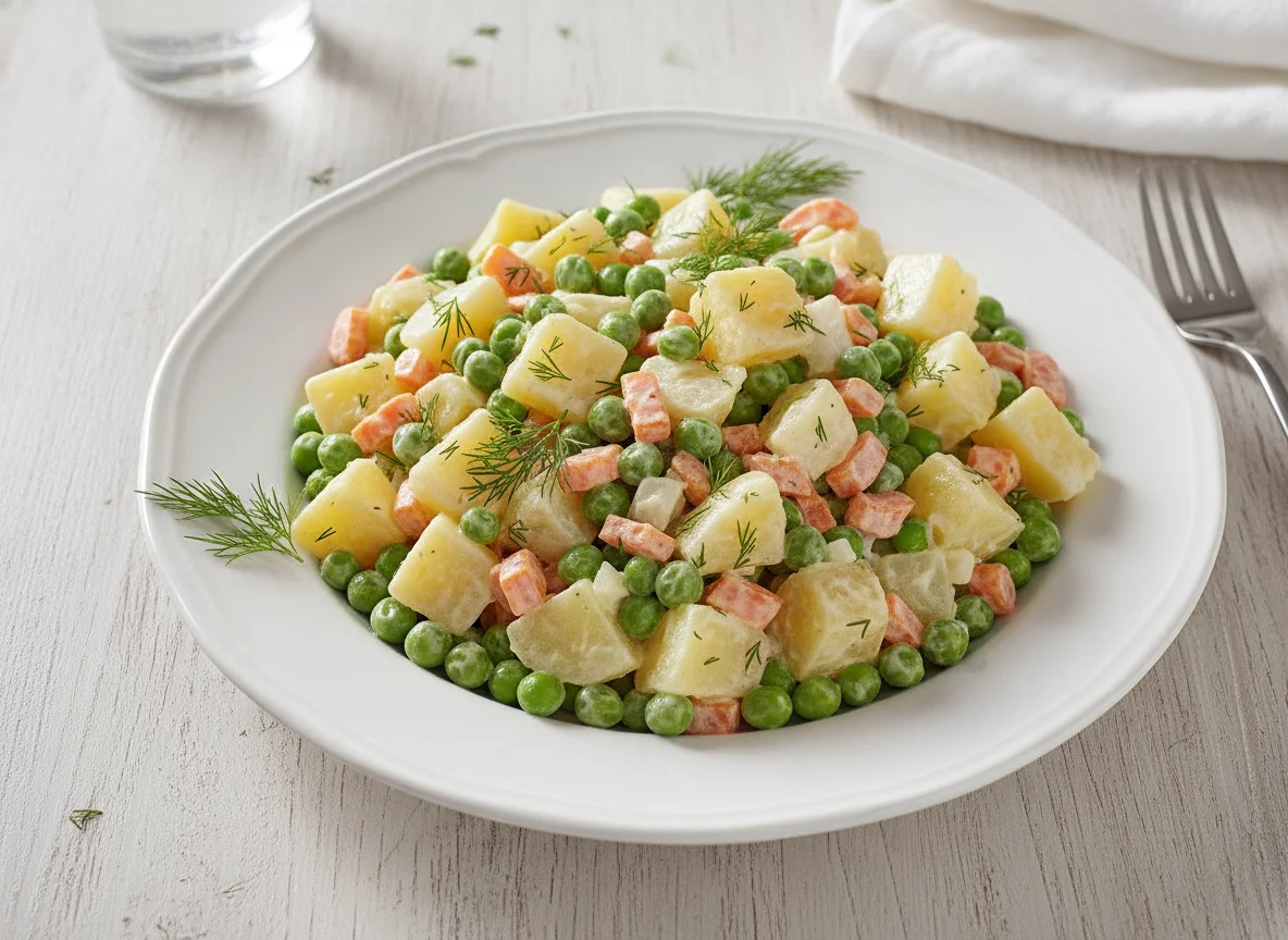 Kartoffelsalat mit Erbsen und Karotten photo