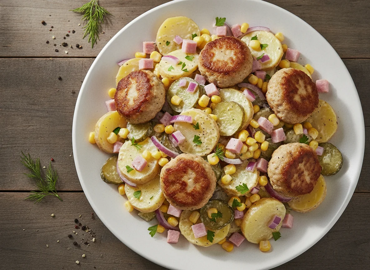 Kartoffelsalat mit Fleischbällchen photo